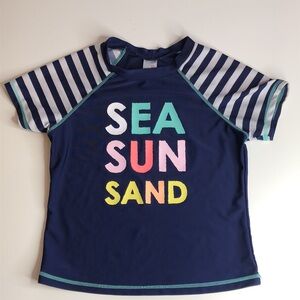 CAT & JACK Short Sleeve Rashguard SS TopBlue Stripes SEA SUN SAND Print Large